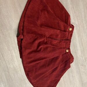 Red Corduroy Skirt with Button Detail